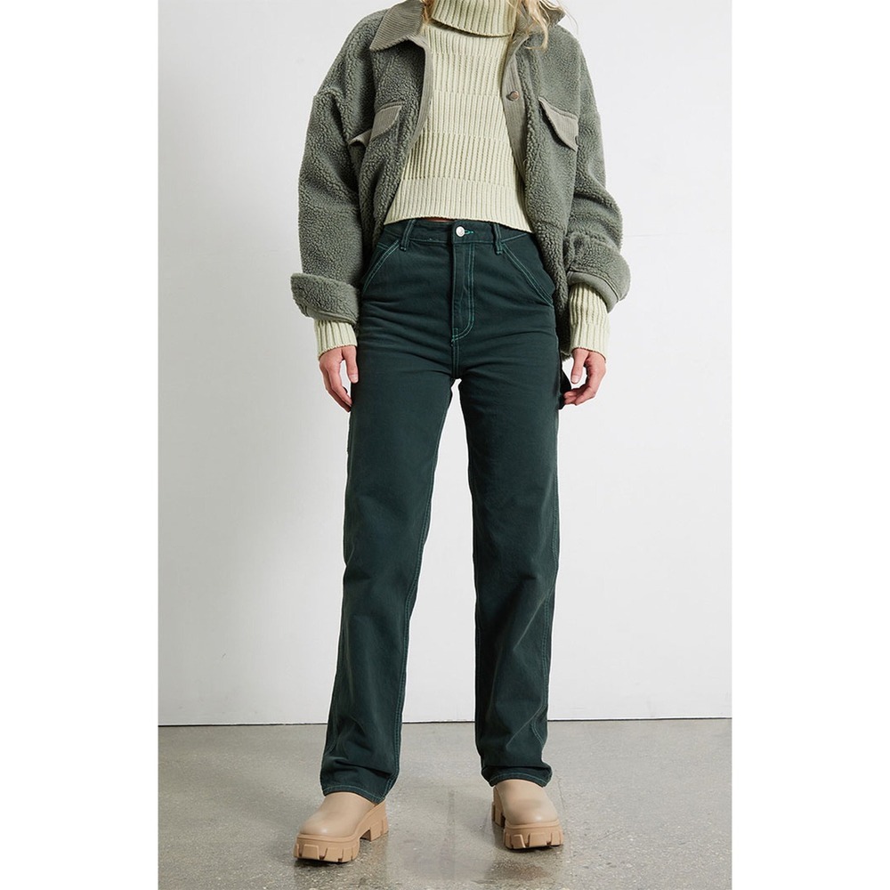 Pacsun Carpenter Pants Womens Green Contrast Stitch Utility Pocket Jeans Cotton
